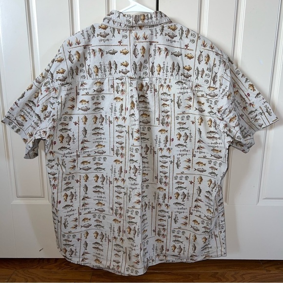 Woolrich Vintage Khaki Freshwater Fish Button Front Short Sleeve Shirt Size XL - Picture 8 of 12